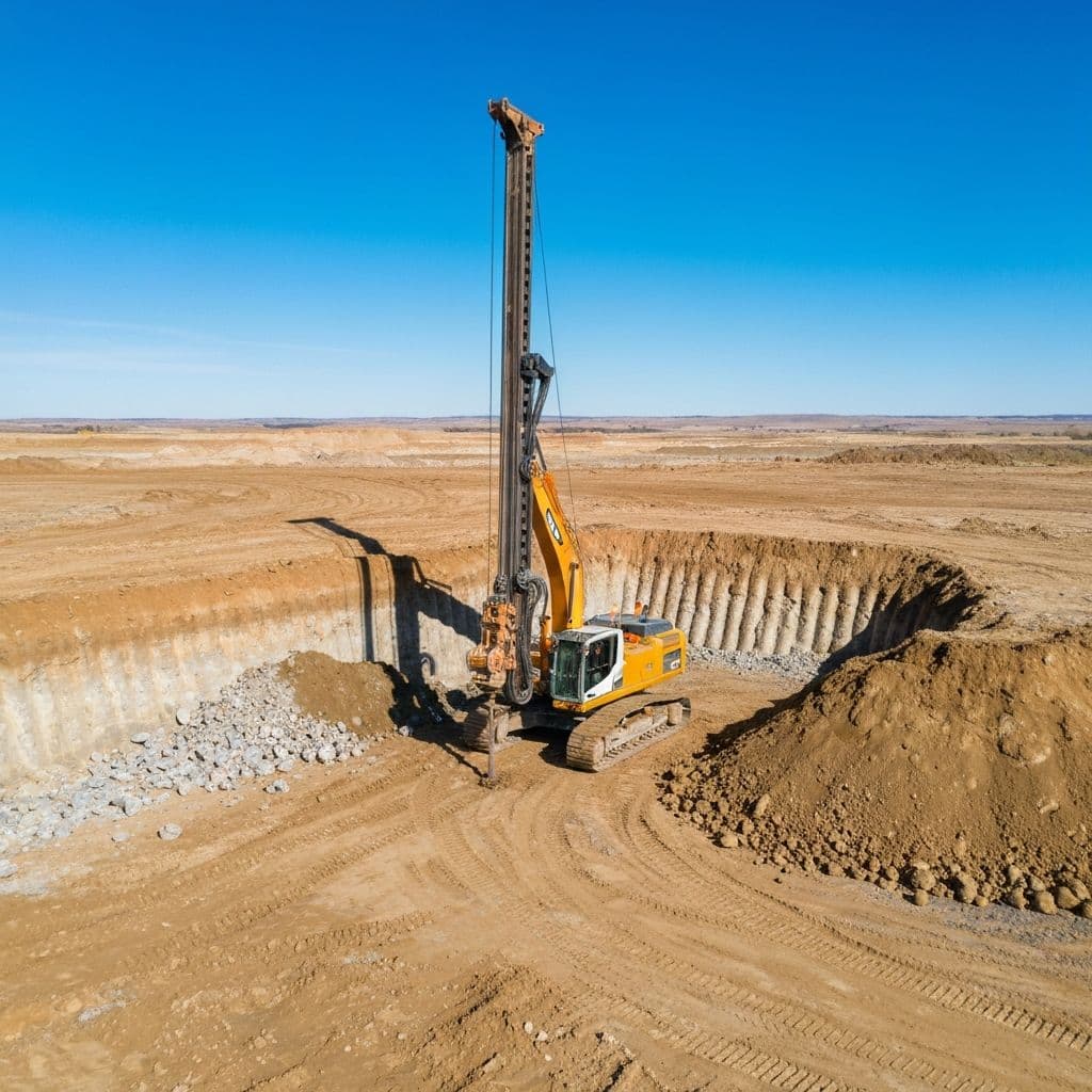 Deep foundation drilling and pile installation