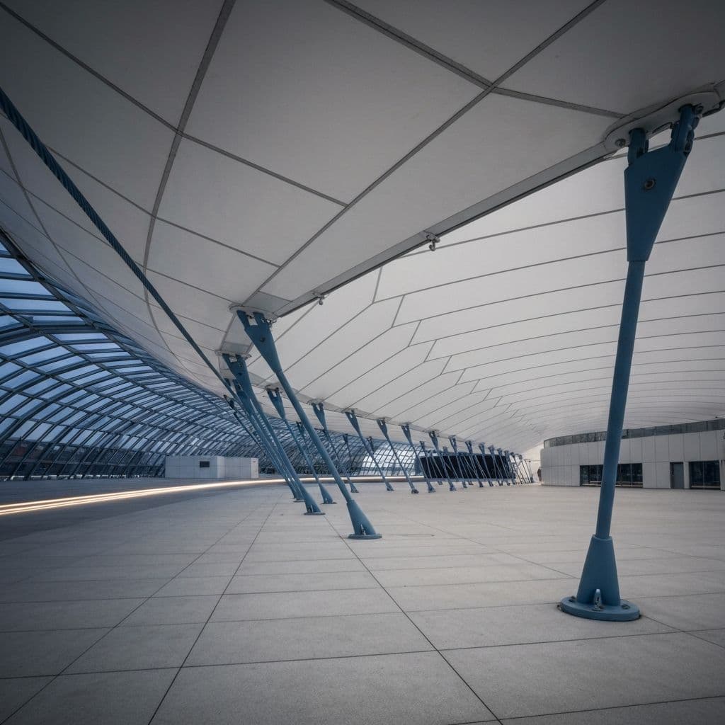 Large tensile fabric structure with cable support