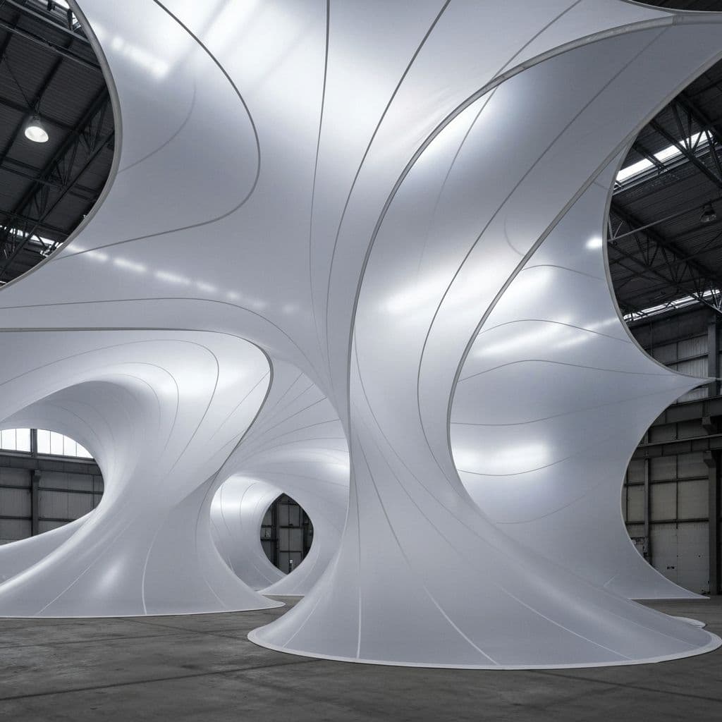 Industrial warehouse with tensile fabric covering